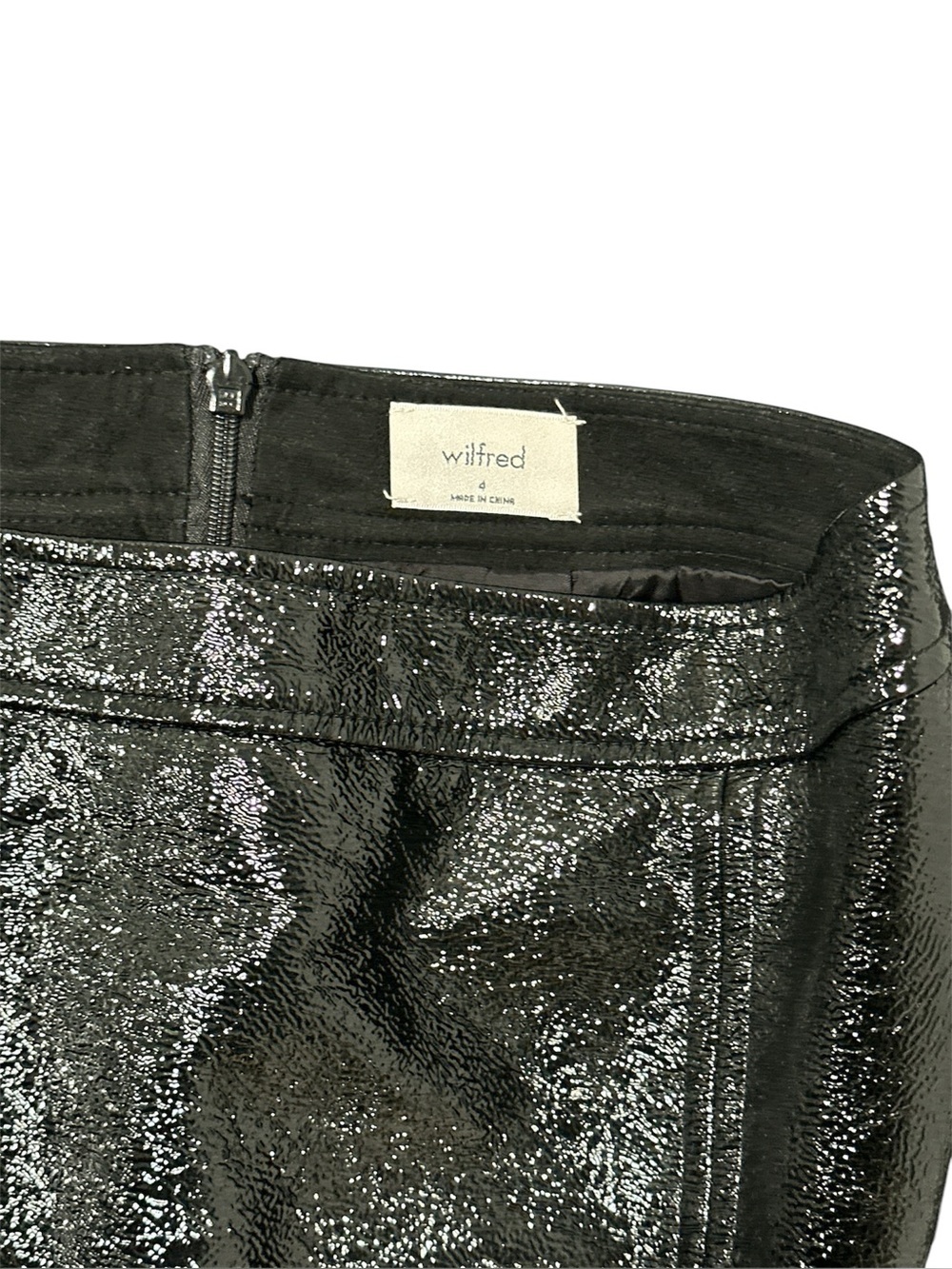 Aritzia Mini Skirt Wilfred Black Crinkled Faux Leather Vinyl Size 4 - Picture 7 of 9